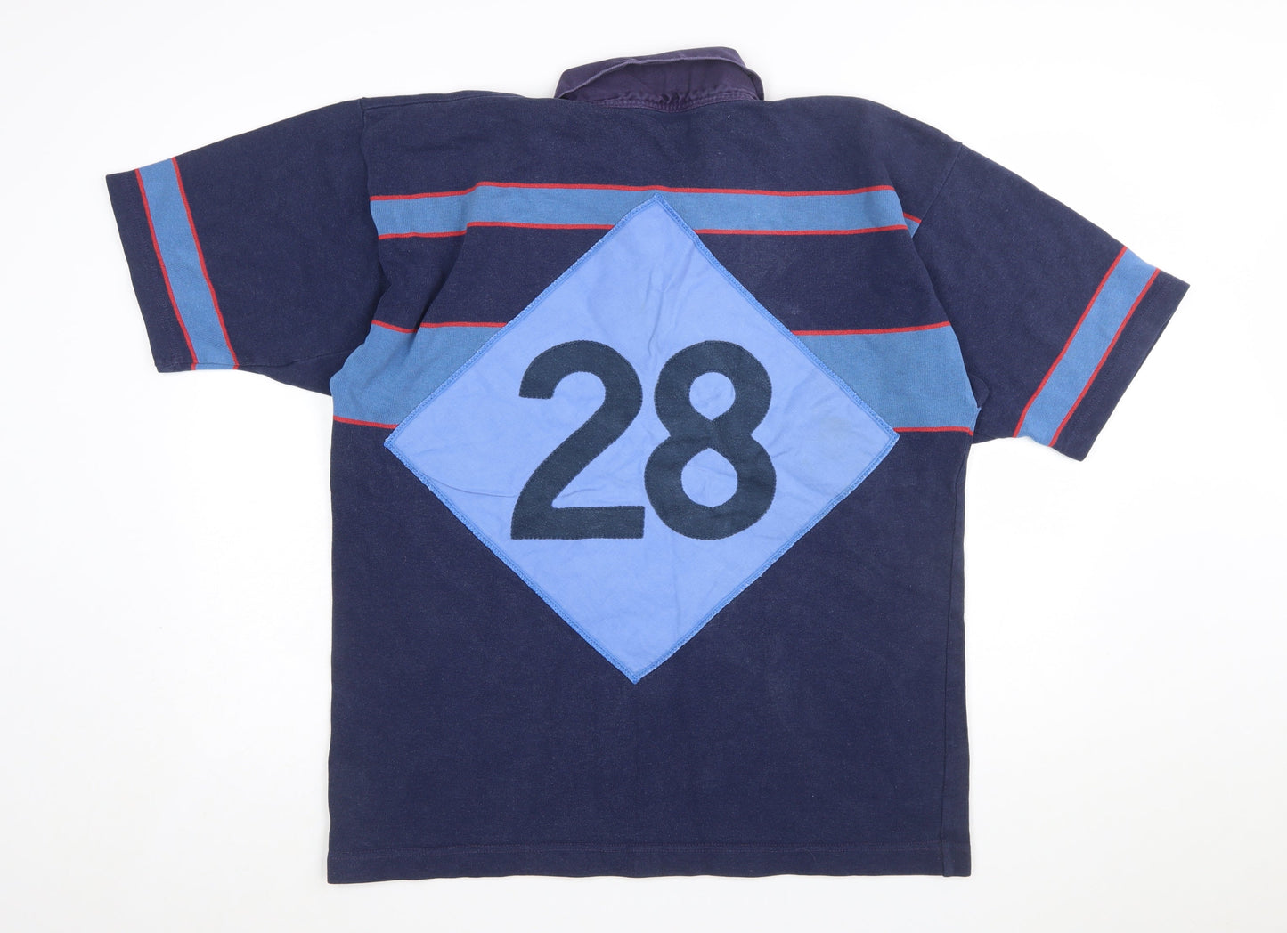 Titan Mens 46 Blue Striped Rugby Polo Shirt M.G.S. Embroidered Sports Top