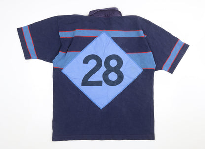 Titan Mens 46 Blue Striped Rugby Polo Shirt M.G.S. Embroidered Sports Top