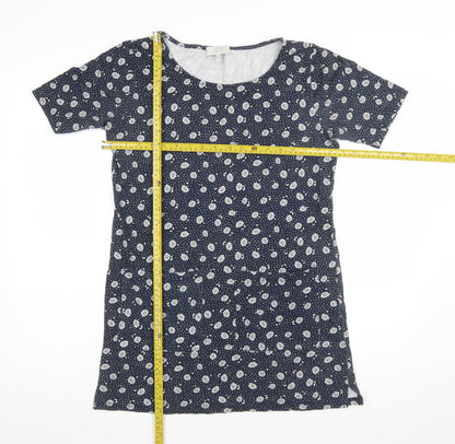 Laura Ashley Women Blue Floral Cotton Short Sleeve Shift Dress Size 10