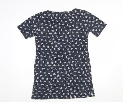Laura Ashley Women Blue Floral Cotton Short Sleeve Shift Dress Size 10