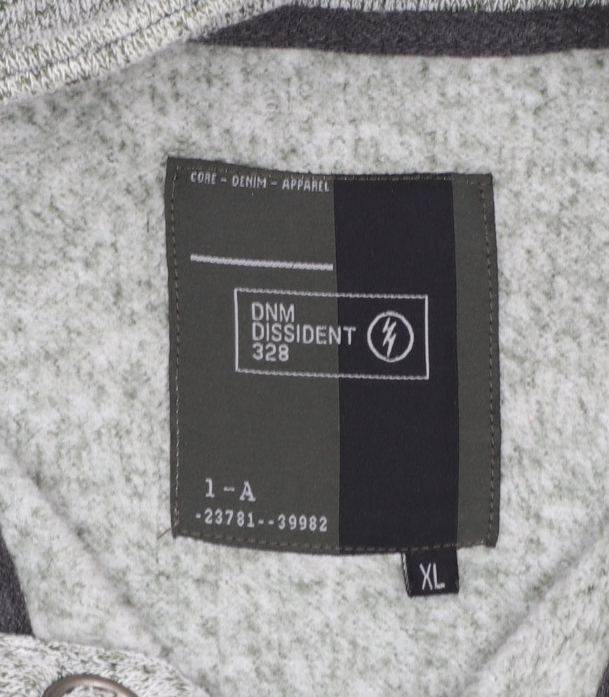 DNM Dissident Men's Grey Button Henley Fleece Sweatshirt XL
