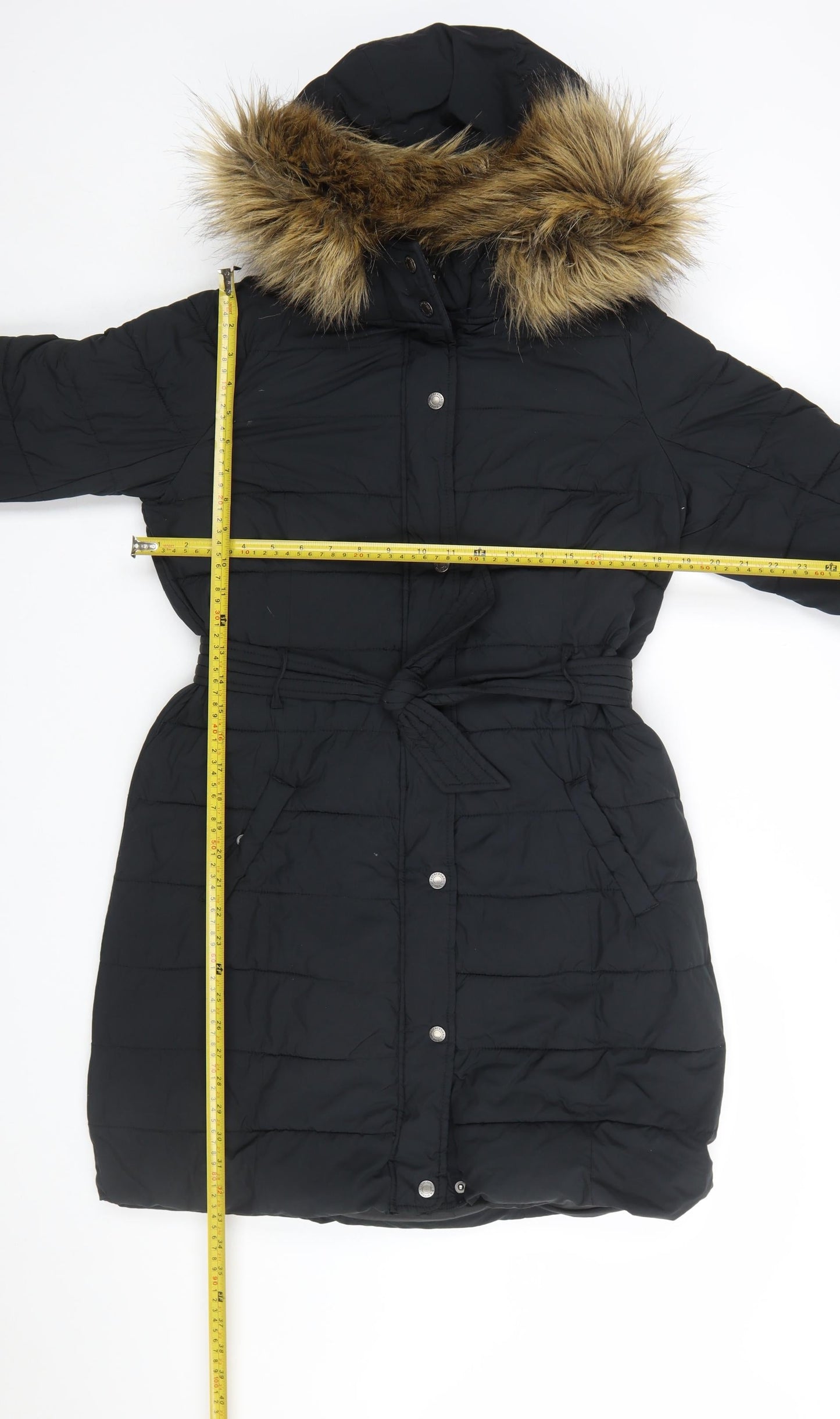 Abercrombie & Fitch Women’s Black Long Puffer Coat L Hooded Fur Trim