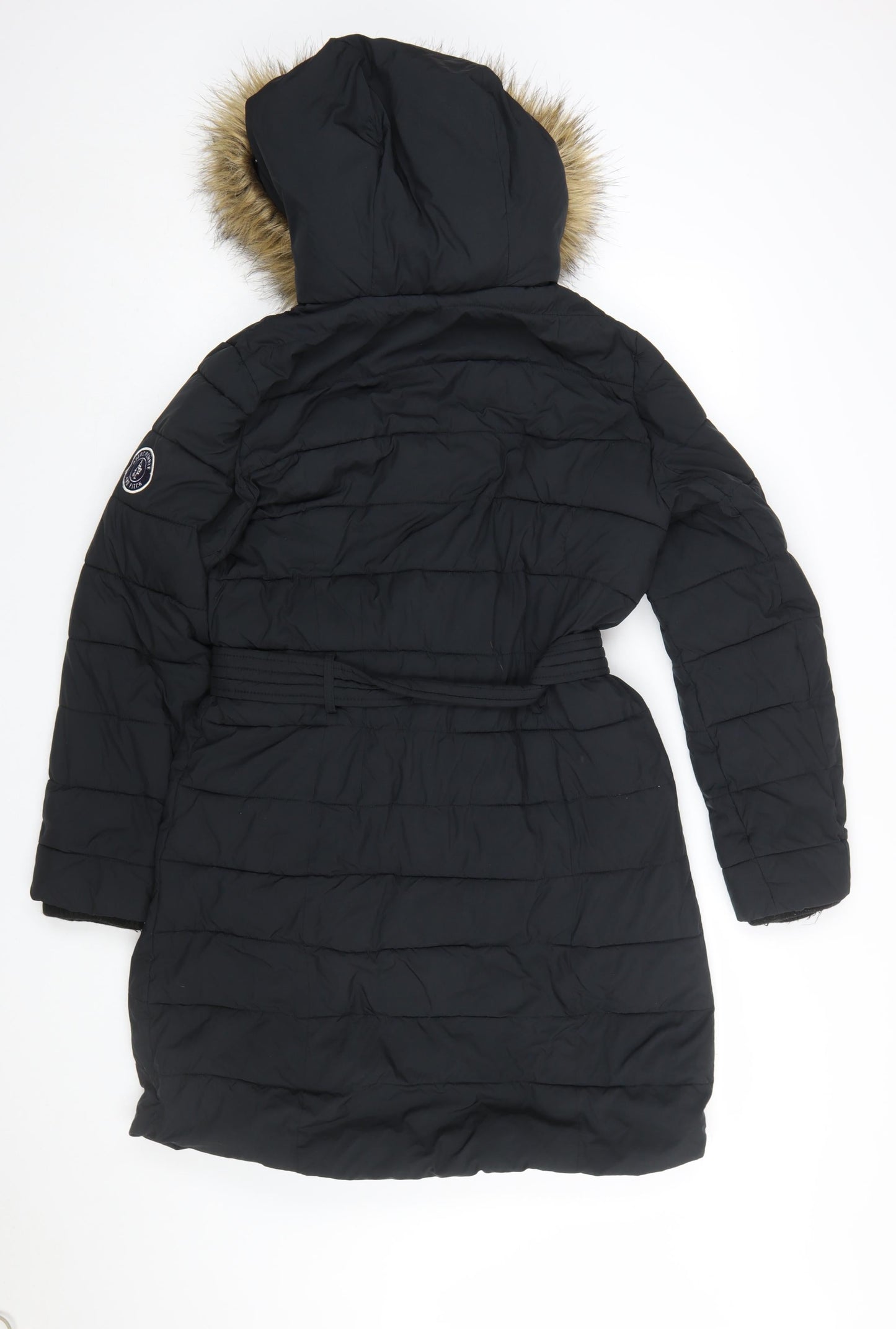 Abercrombie & Fitch Women’s Black Long Puffer Coat L Hooded Fur Trim