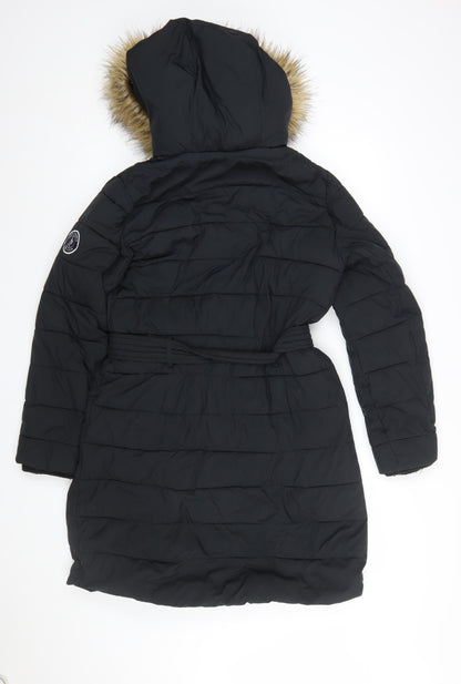Abercrombie & Fitch Women’s Black Long Puffer Coat L Hooded Fur Trim