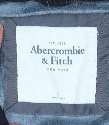 Abercrombie & Fitch Women’s Black Long Puffer Coat L Hooded Fur Trim