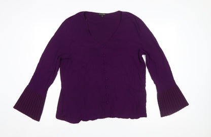 Massimo Dutti Womens Purple V-Neck Pleated Cuff Tunic Blouse XL