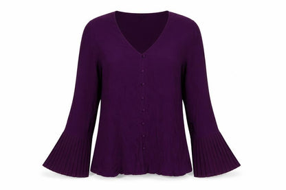 Massimo Dutti Womens Purple V-Neck Pleated Cuff Tunic Blouse XL