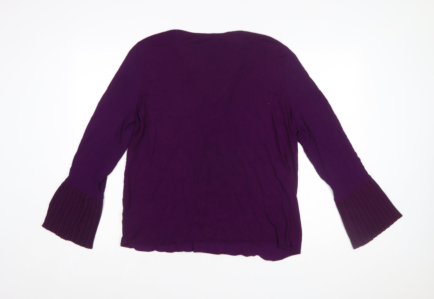 Massimo Dutti Womens Purple V-Neck Pleated Cuff Tunic Blouse XL