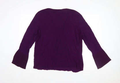 Massimo Dutti Womens Purple V-Neck Pleated Cuff Tunic Blouse XL