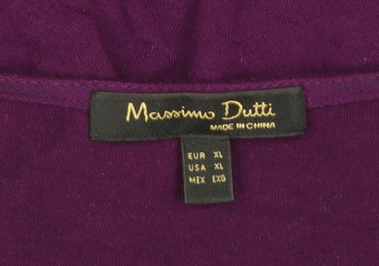 Massimo Dutti Womens Purple V-Neck Pleated Cuff Tunic Blouse XL