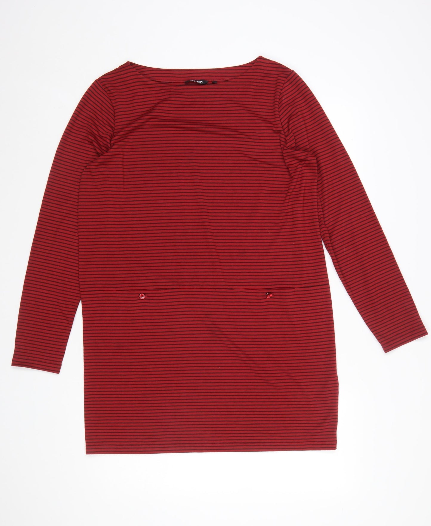Rohan Women Red Striped Cotton Shift Dress Size 14 Long Sleeve