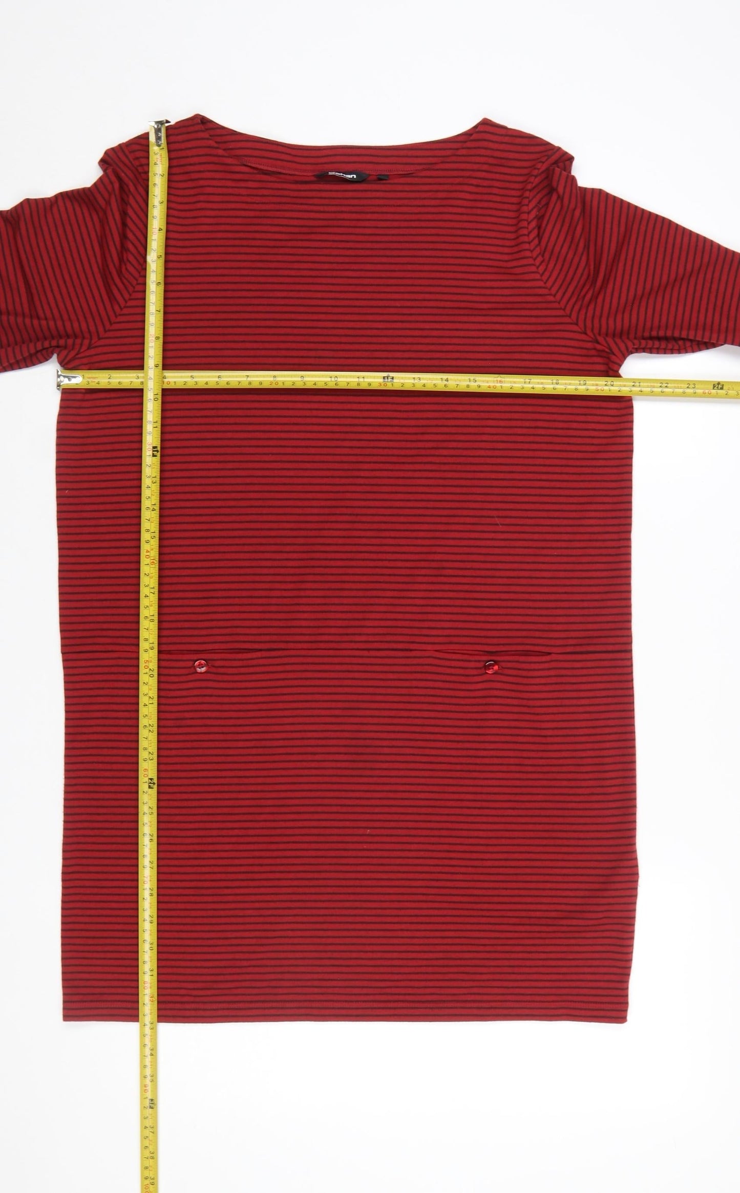 Rohan Women Red Striped Cotton Shift Dress Size 14 Long Sleeve