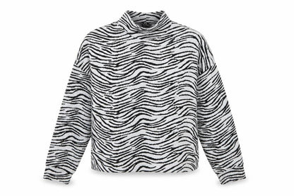New Look Women Grey Black Zebra Print Mock Neck Jumper Size M