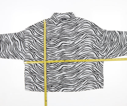 New Look Women Grey Black Zebra Print Mock Neck Jumper Size M
