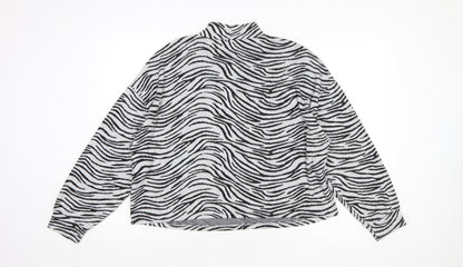 New Look Women Grey Black Zebra Print Mock Neck Jumper Size M