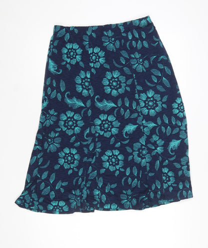Spirit Women Blue Floral A-Line Midi Skirt Size 10