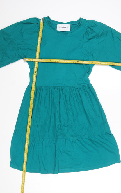Silvian Heach Women Green Cotton Skater Dress Size 14