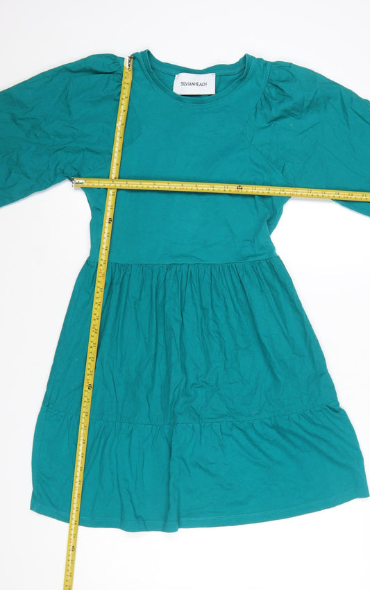 Silvian Heach Women Green Cotton Skater Dress Size 14