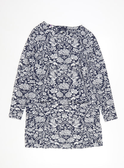 Joules Women's Blue Floral Shift Dress UK 10 Long Sleeve Jersey