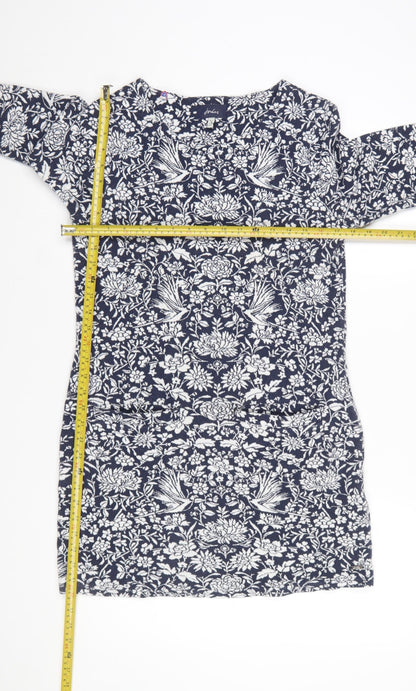Joules Women's Blue Floral Shift Dress UK 10 Long Sleeve Jersey