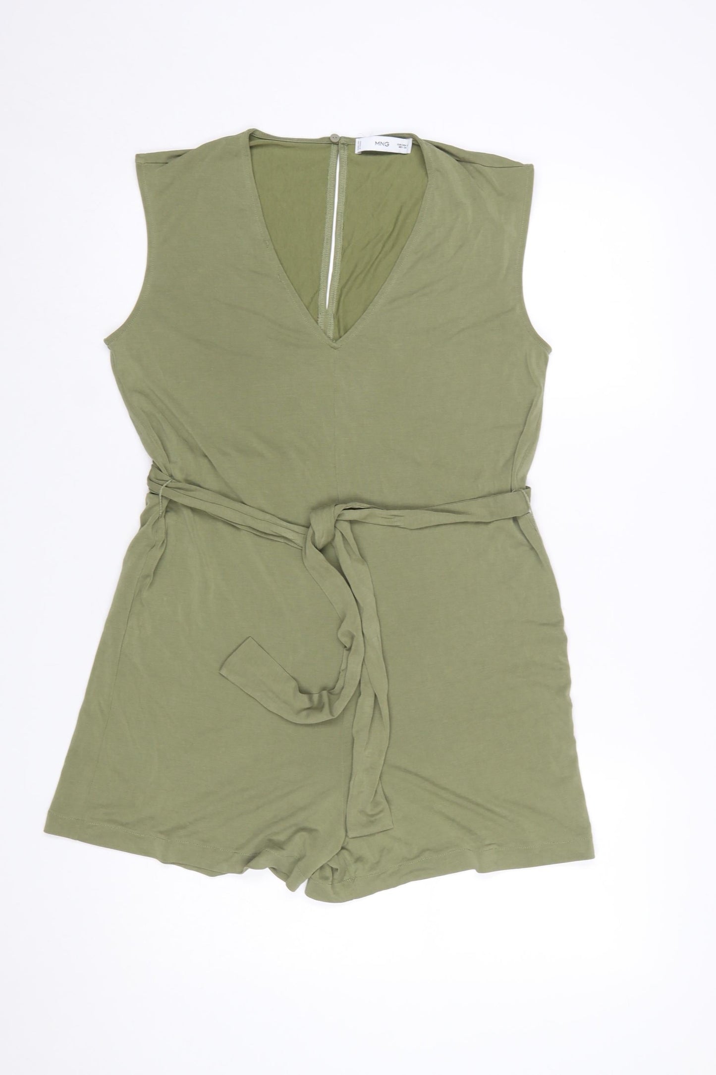 MNG Womens Green Sleeveless Jersey Belted Playsuit Size S