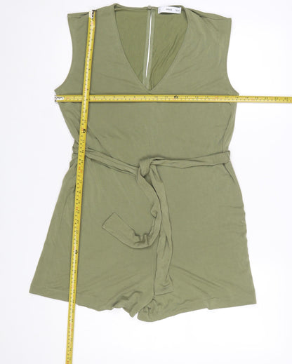 MNG Womens Green Sleeveless Jersey Belted Playsuit Size S
