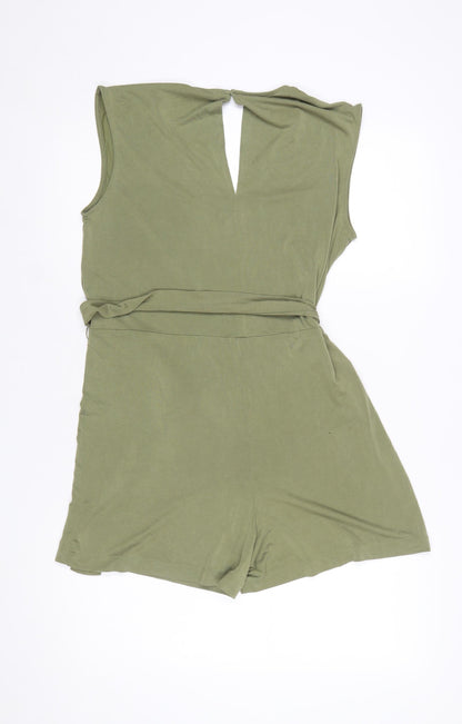 MNG Womens Green Sleeveless Jersey Belted Playsuit Size S