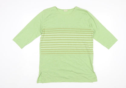Isabelle Women's Green Striped 3/4 Sleeve Cotton Blend T-Shirt Size S