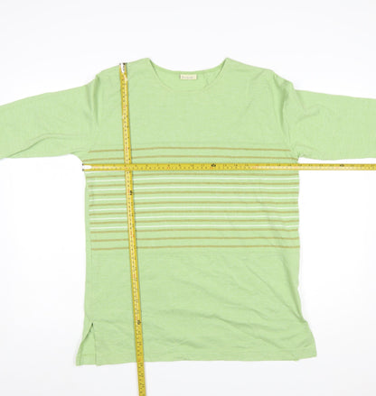 Isabelle Women's Green Striped 3/4 Sleeve Cotton Blend T-Shirt Size S
