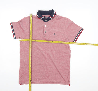 Jack & Jones Men's Red Short Sleeve Polo Shirt Size M Cotton