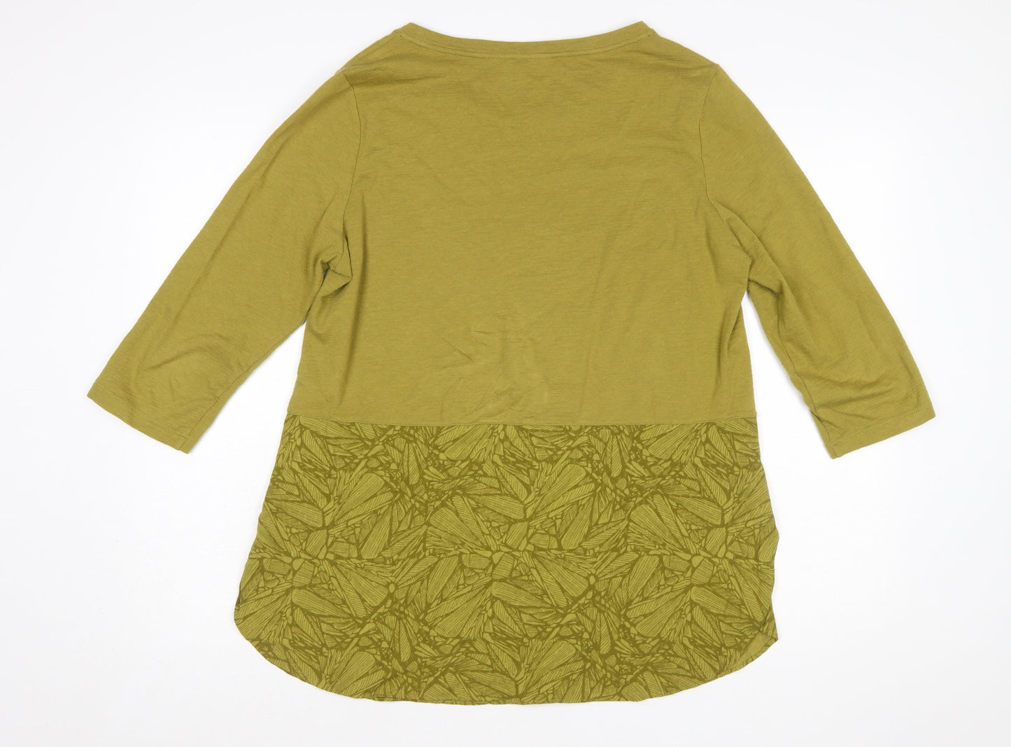 White Stuff Women Green 3/4 Sleeve Tunic Top UK 14 Cotton Blend