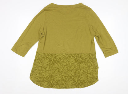 White Stuff Women Green 3/4 Sleeve Tunic Top UK 14 Cotton Blend