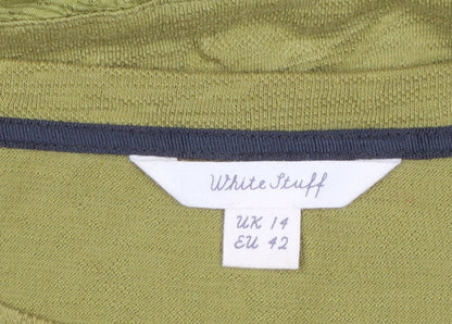 White Stuff Women Green 3/4 Sleeve Tunic Top UK 14 Cotton Blend