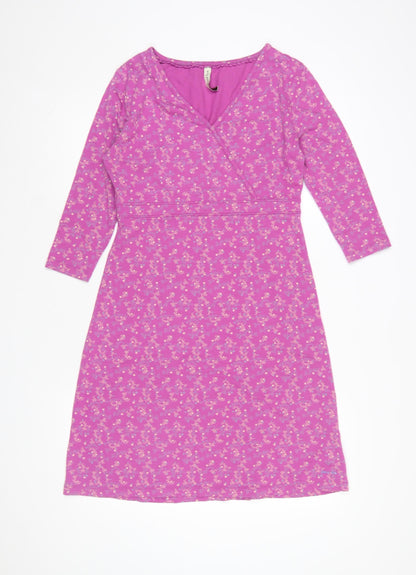 Weird Fish Women's Pink Floral Jersey Wrap Dress Size 10