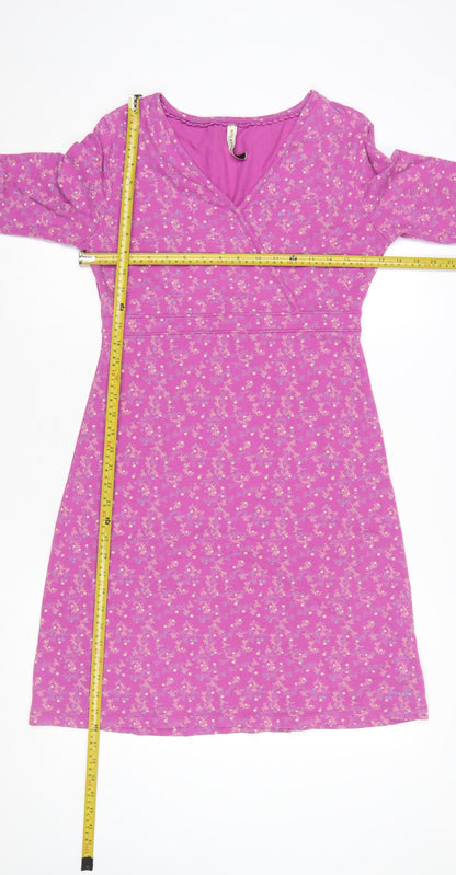 Weird Fish Women's Pink Floral Jersey Wrap Dress Size 10