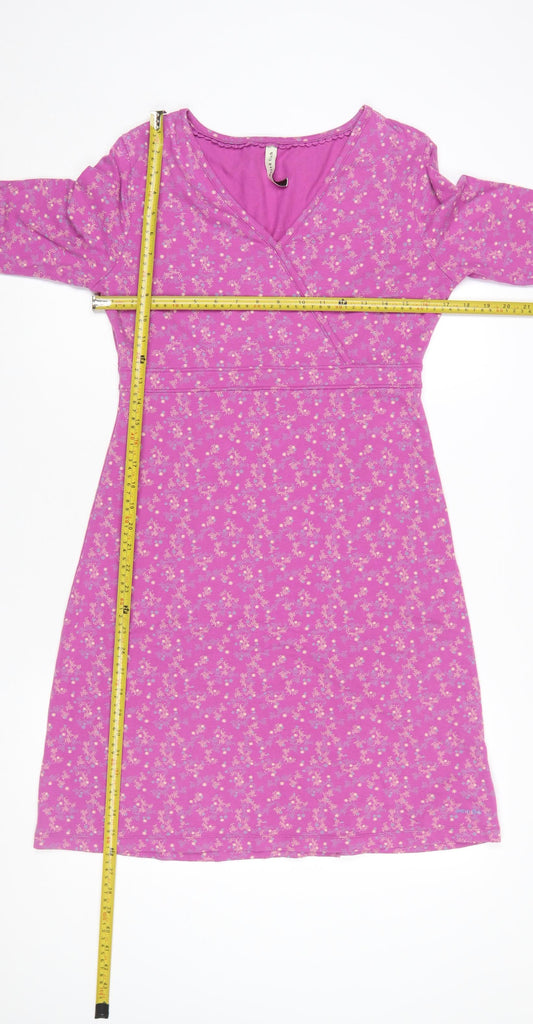 Weird Fish Women's Pink Floral Jersey Wrap Dress Size 10