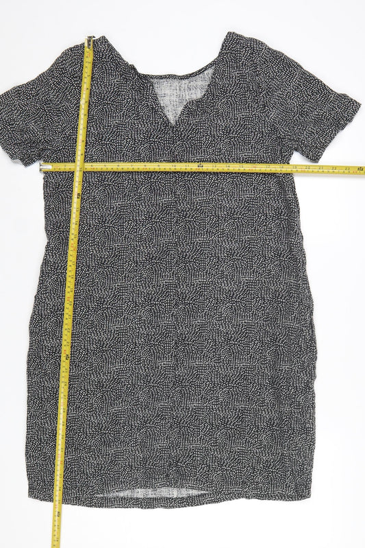 Next Women Black Linen Viscose Short Sleeve Shift Dress UK14