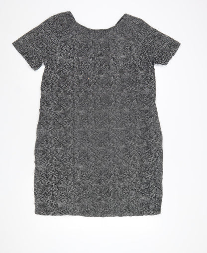 Next Women Black Linen Viscose Short Sleeve Shift Dress UK14