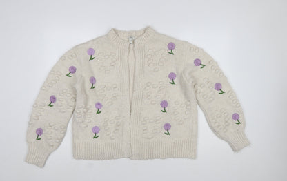 River Island Women's Ivory Floral Embroidered Chunky Knit Cardigan Size M