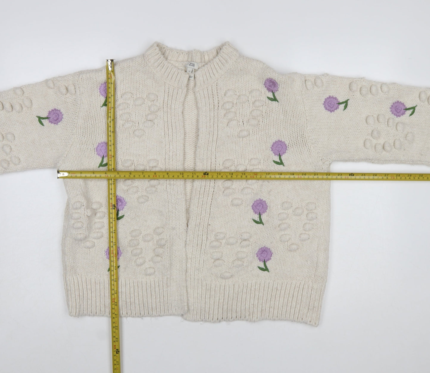 River Island Women's Ivory Floral Embroidered Chunky Knit Cardigan Size M