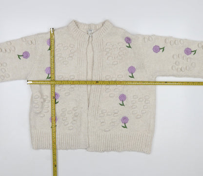 River Island Women's Ivory Floral Embroidered Chunky Knit Cardigan Size M