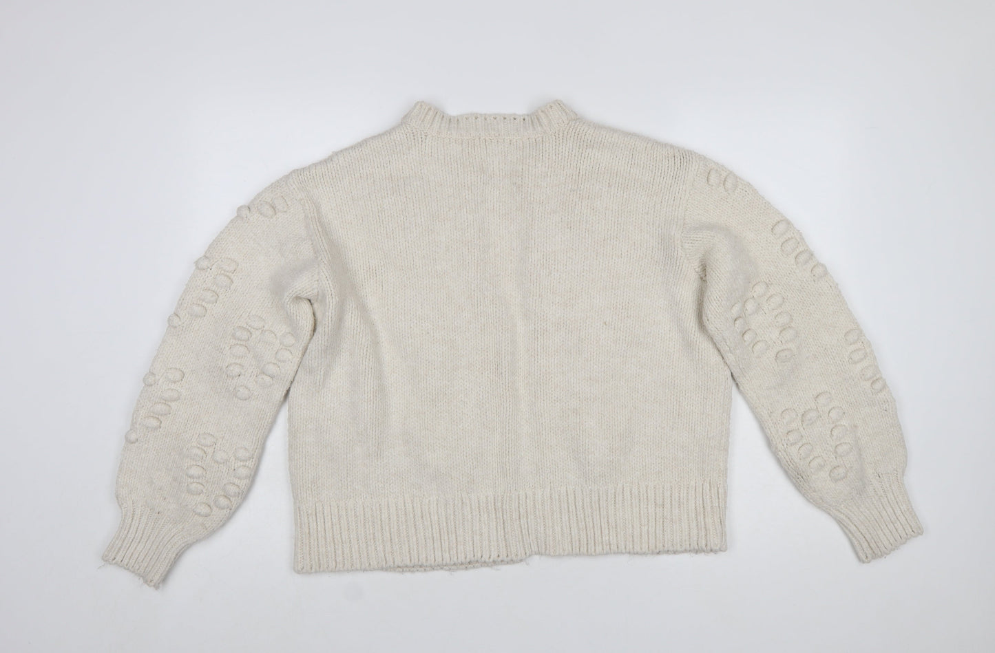 River Island Women's Ivory Floral Embroidered Chunky Knit Cardigan Size M