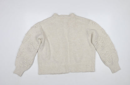 River Island Women's Ivory Floral Embroidered Chunky Knit Cardigan Size M