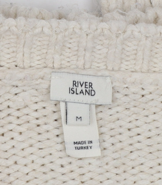 River Island Women's Ivory Floral Embroidered Chunky Knit Cardigan Size M