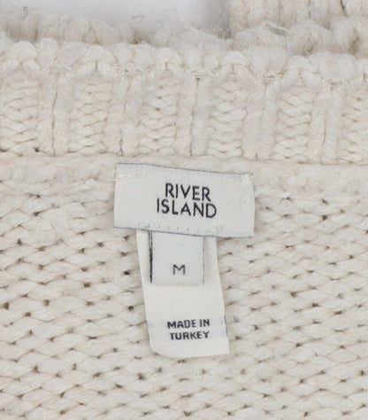 River Island Women's Ivory Floral Embroidered Chunky Knit Cardigan Size M