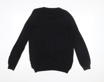 F&F Women's Black Sequin Floral Pullover Jumper Size 14