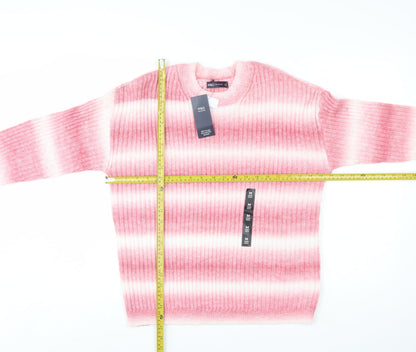 Marks and Spencer Womens Pink Striped Rib Knit Pullover Jumper Size M
