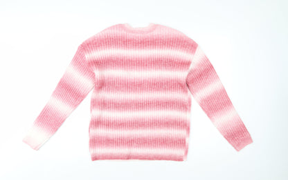 Marks and Spencer Womens Pink Striped Rib Knit Pullover Jumper Size M