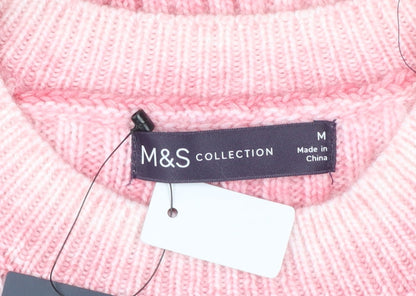 Marks and Spencer Womens Pink Striped Rib Knit Pullover Jumper Size M