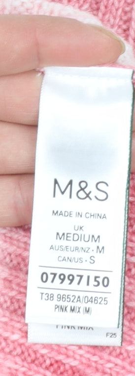 Marks and Spencer Womens Pink Striped Rib Knit Pullover Jumper Size M